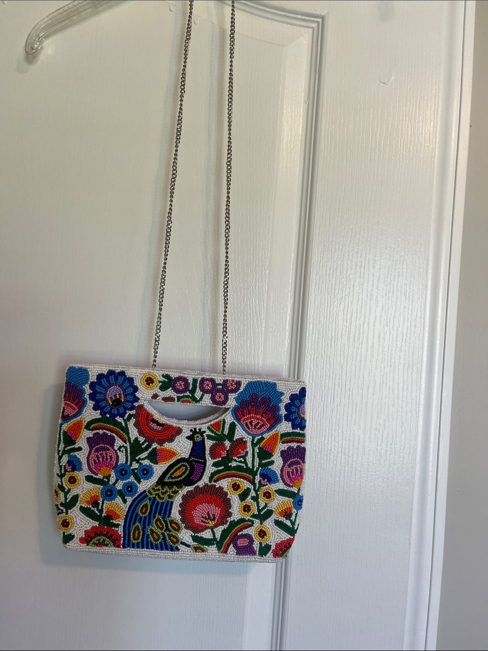 Colorful Beaded Floral Peacock clutch
